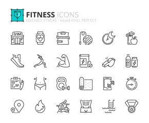 Poster Simple set of outline icons about fitness © spiral media