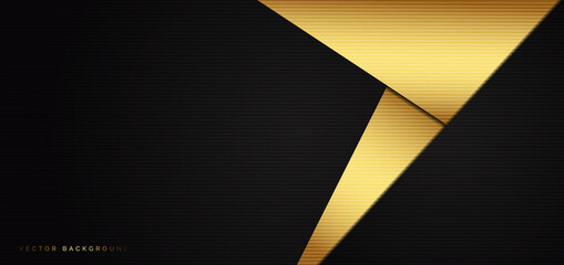 Abstract background elegant black and gold geometric triangle with light and shadow 3D layered design.