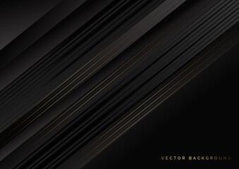 Obraz premium Abstract stripes black and golden lines diagonal overlap on black background. Luxury style.