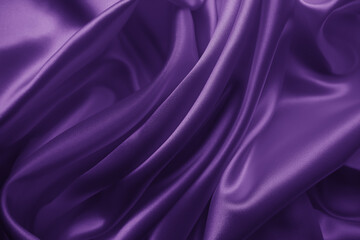 Beautiful elegant wavy violet purple satin silk luxury cloth fabric texture with violet background design. Card or banner. 