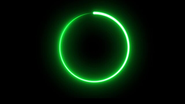 Motion Graphics Animation with Colorful Neon Bright Glowing Circle Isolated on Black Background. Looped Motion Design.