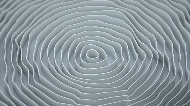 White rippling circular lines. Abstract motion background. 3D render seamless loop animation