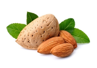 Almonds nuts with leaves