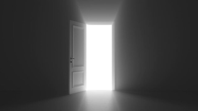 open door shine in dark room