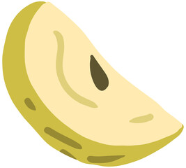 Green apple slice clipart set hand drawn childish flat style isolated on white background.