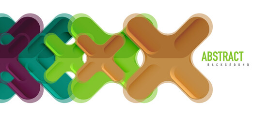 Glossy multicolored plastic style cross composition, x shape design, techno geometric modern abstract background. Trendy abstract layout template