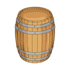 Illustration of wooden barrel for wine or beer.