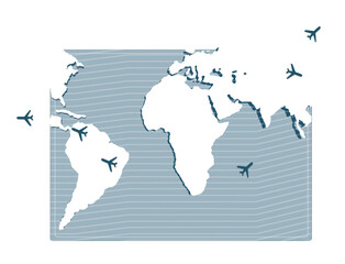 Travel Planning. Passport and airplane on a world map background.