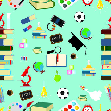 Back to school. Pattern. Seamless background with infinitely repeating elements. Vector illustration
