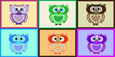 Fotobehang A selection of vector icons of owls in a frame © Sun_Lab_Design