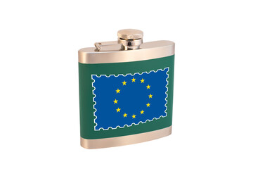 Flask for alcohol with the flag of the European Union. The EU alcohol