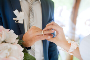 bride and groom holding hands