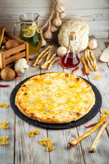 Cheese pizza parmesan dor blue mozzarella and gouda