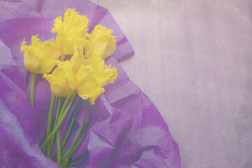 vintage postcard with yellow flowers on violet paper