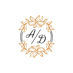 Hand drawn floral wedding or logo template