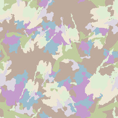Urban camouflage of various shades of beige, violet, green, blue and brown colors