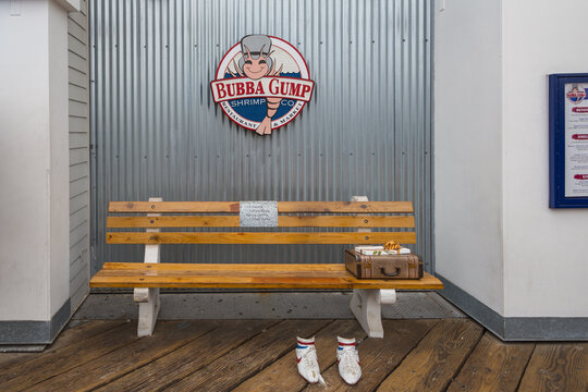 View of the restaurant building on the Santa Monica Beach, USA.