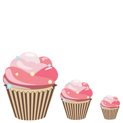 Cupcake set. Sweet creamy desserts muffins with frosting flavors decoration, delicious confectionery and baking.