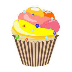 Realistic cupcake. Sweet creamy desserts muffins with frosting flavors decoration, delicious confectionery and baking.