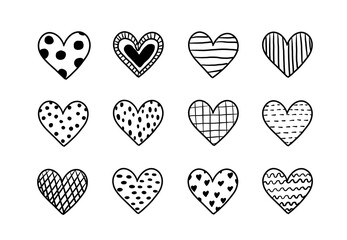 heart vector doodle element. collection of hand drawn hearts.	