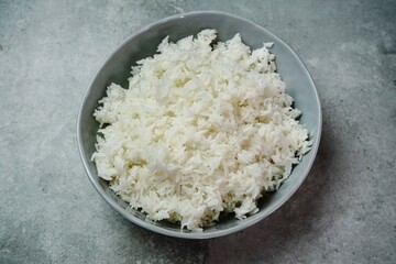 Cooked Jasmine rice with copy space