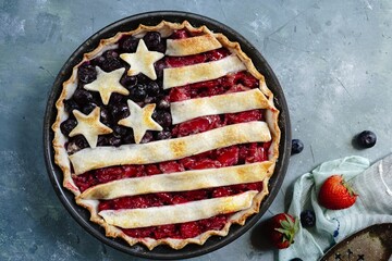 American Flag Pie with blueberries and strawberries