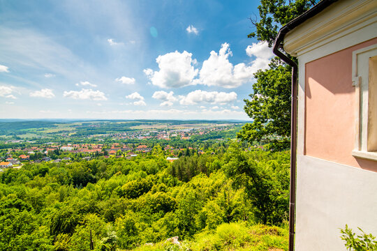 Church Of St.Mary Magdalene- Skalka near Mnisek pod Brdy city, Czech Republic. Famous spiritual place. View of city in far.