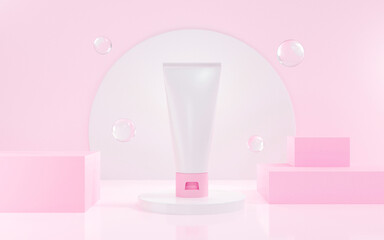 3d render of cosmetic tube with podium stage