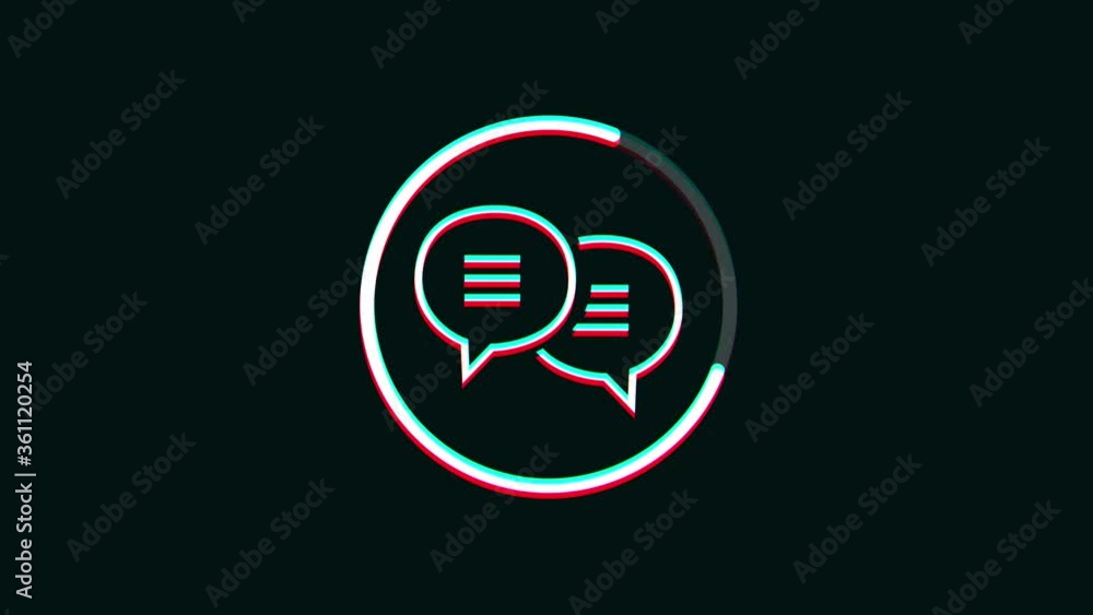 Poster social network speech bubbles icon technology glitch fx/ 4k animation of an abstract chat speech bub