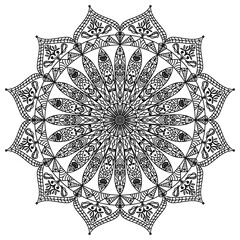 Mandala, floral pattern. Black round oriental ornament on a white background. Vector pattern for tattoo, henna drawing, coloring book page. Element for placing on fabric, paper, glass
