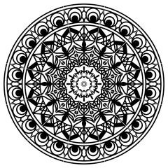Black mandala on a white background. Circular ornament. Coloring, tattoo pattern, henna pattern. Element of design. Vector anti-stress.