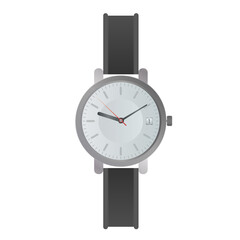 Wristwatch with a white dial and black strap. Wristwatch in a realistic style. Isolated. Vector.