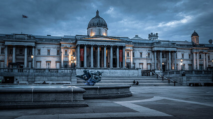 Trafalgar Square during lockdown by night