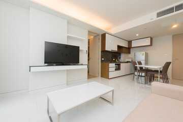 Naklejka na ściany i meble Modern living room and kitchen in small apartment 