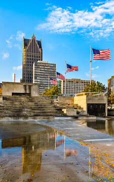 Downtown Detroit skyline from Hart Plaza - Michigan, United States