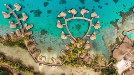 aerial view upon island resort and tropical island