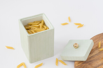 Storage jar canisters for dry food, pasta feathers. Kitchen mockup