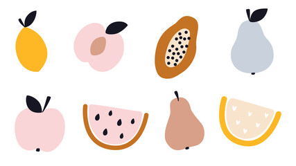 Vector hand drawn collection for nursery decoration with cute fruit.