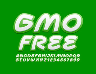 Vector eco sign GMO Free. White and Green creative Font. Modern Alphabet letters and Numbers
