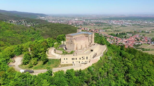 NEUSTADT, 15 APRIL 2020, Aerial view, Flight at Hambacher Schloss, Hambach, Neustadt an der Weinstrasse, Rhineland-Palatinate, Germany