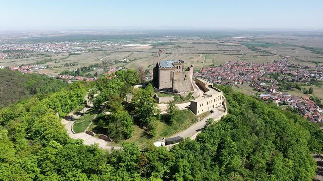 NEUSTADT, 15 APRIL 2020, Aerial view, Flight at Hambacher Schloss, Hambach, Neustadt an der Weinstrasse, Rhineland-Palatinate, Germany