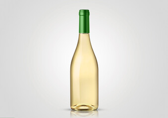 Bottle of white wine with white background. Mock up for labels.