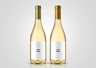 Bottle of white wine with white background. Mock up for labels.