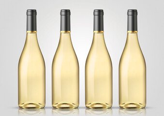 Bottle of white wine with white background. Mock up for labels.