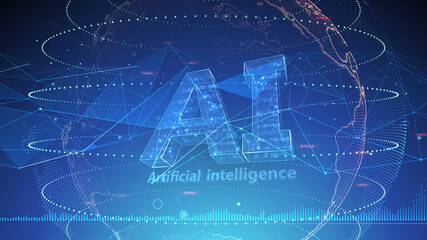 AI artificial intelligence digital network computer technology 3D illustration.