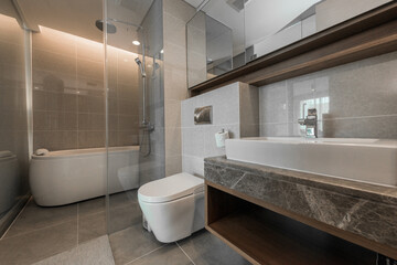 Luxury bathroom bright colors in apartment 