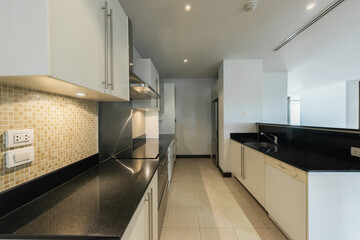 Modern kitchen interior with electric and microwave ove