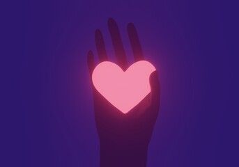 Obraz premium Hold a luminous bright heart in hands. Giving a heart, love. Heart symbol in hands. 3d illustration