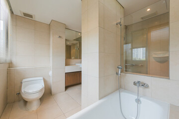 Luxury bathroom bright colors in apartment 