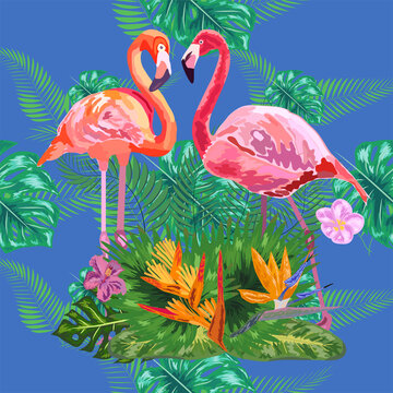seamless pattern of trendy bird pink flamingos. art design wallpaper
